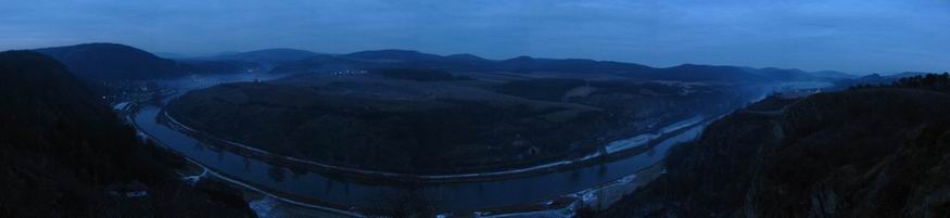 December nightfall above Berounka river from Tomek quarry.