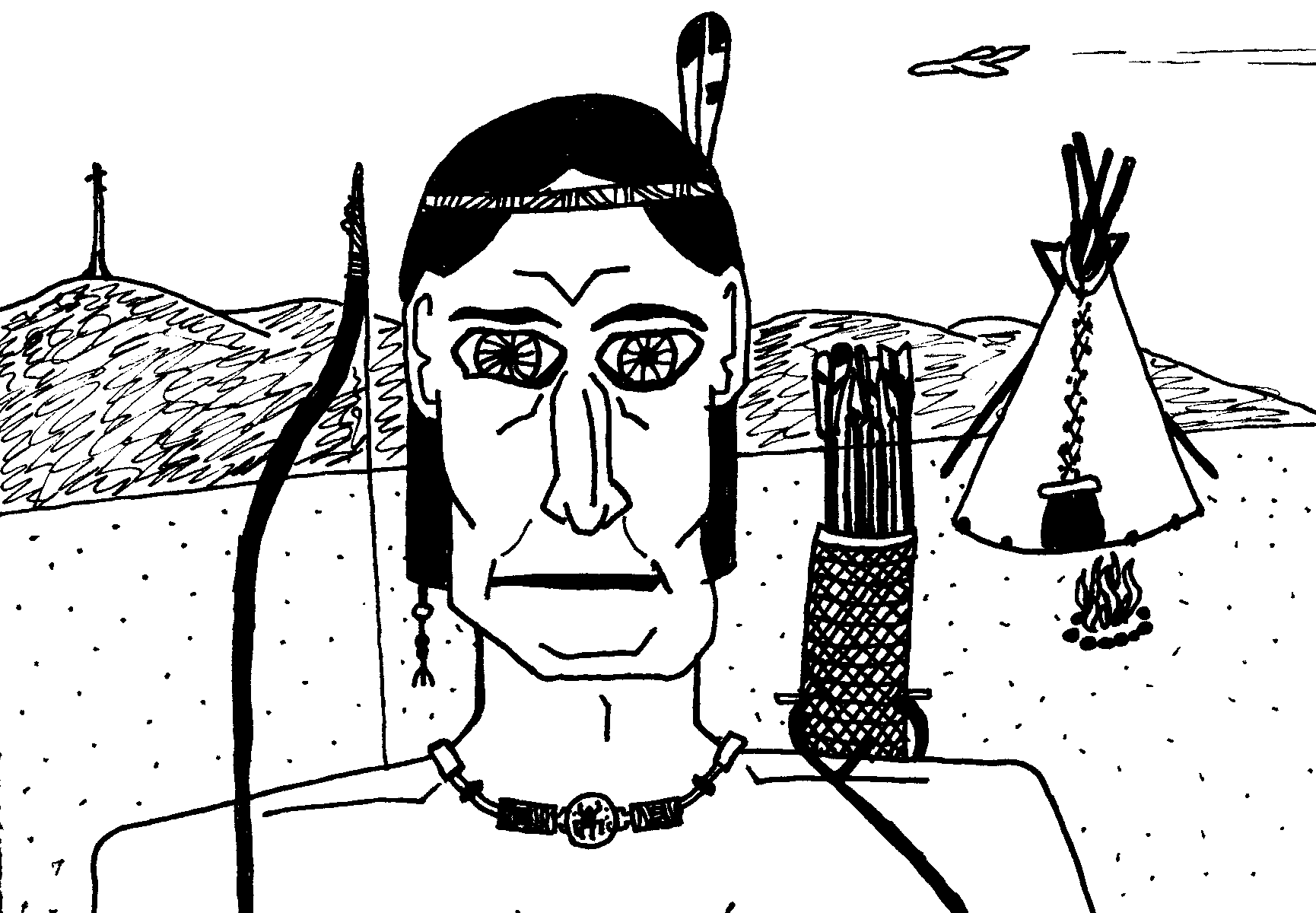 Indiánský válečník, v pozadí Cukrák